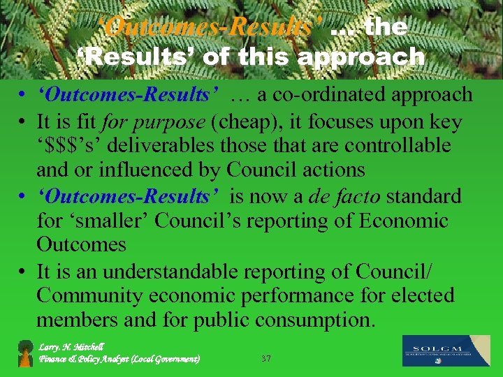 ‘Outcomes-Results’ … the ‘Results’ of this approach • ‘Outcomes-Results’ … a co-ordinated approach •