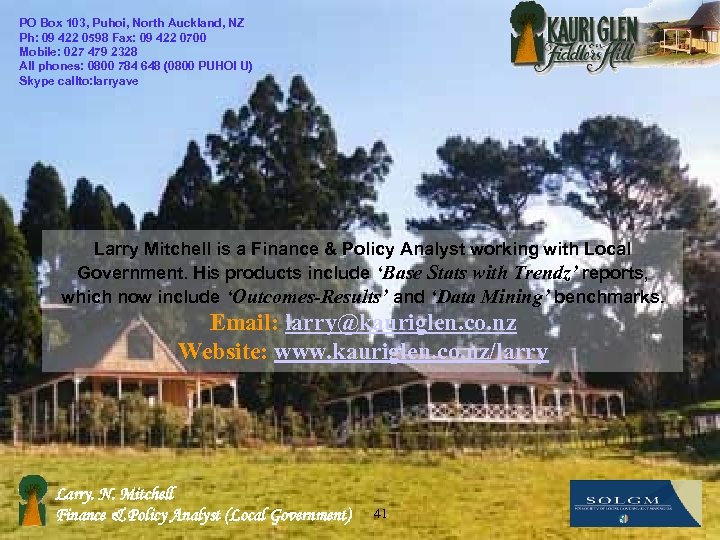 PO Box 103, Puhoi, North Auckland, NZ Ph: 09 422 0598 Fax: 09 422