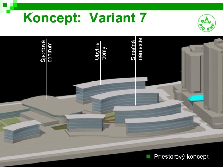 Slnečné námestie Obytné domy Športové centrum Koncept: Variant 7 n Priestorový koncept 14 