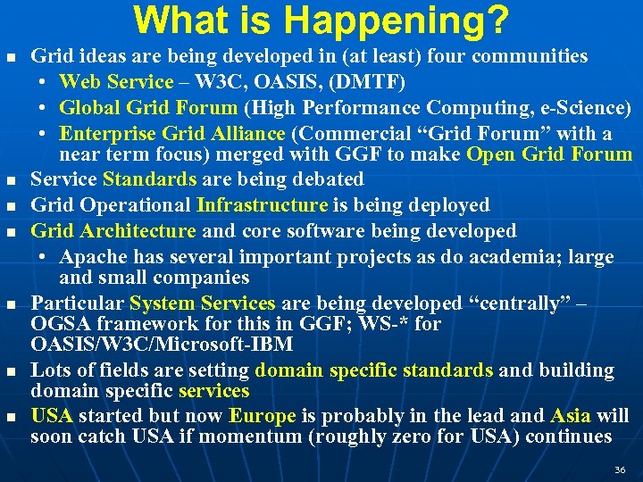 What is Happening? Grid ideas are being developed in (at least) four communities •