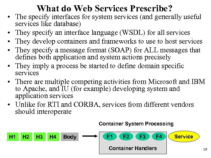 What do Web Services Prescribe? • The specify interfaces for system services (and generally