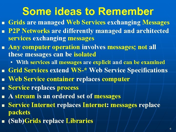 Some ideas to Remember Grids are managed Web Services exchanging Messages P 2 P