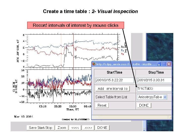 Create a time table : 2 - Visual Inspection Record intervals of interest by