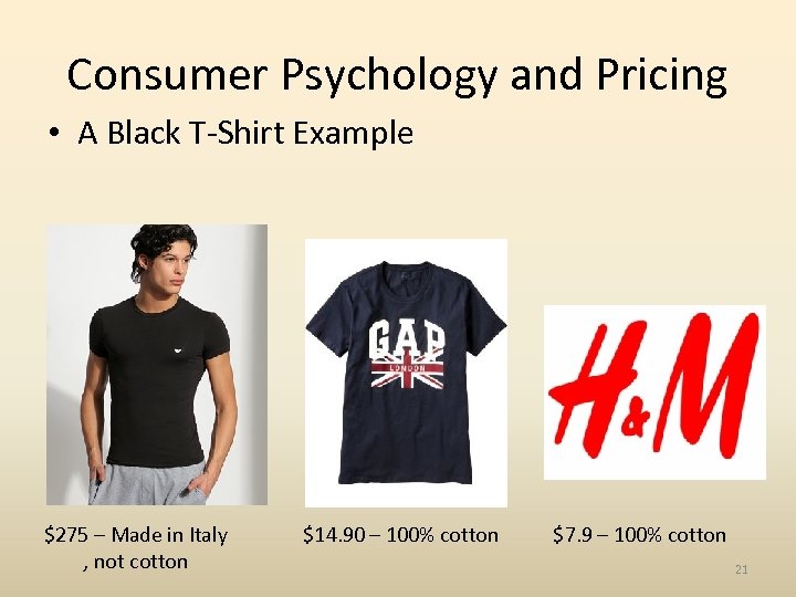 Consumer Psychology and Pricing • A Black T-Shirt Example $275 – Made in Italy