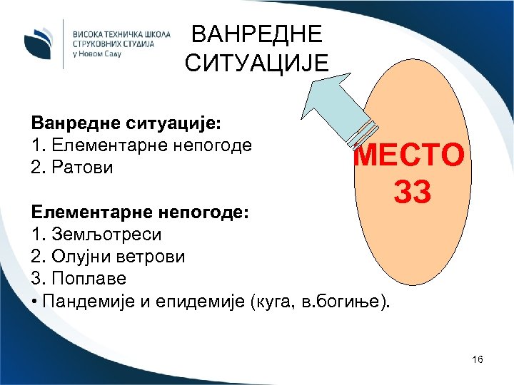 ВАНРЕДНЕ СИТУАЦИЈЕ Ванредне ситуације: 1. Елементарне непогоде 2. Ратови МЕСТО ЗЗ Елементарне непогоде: 1.
