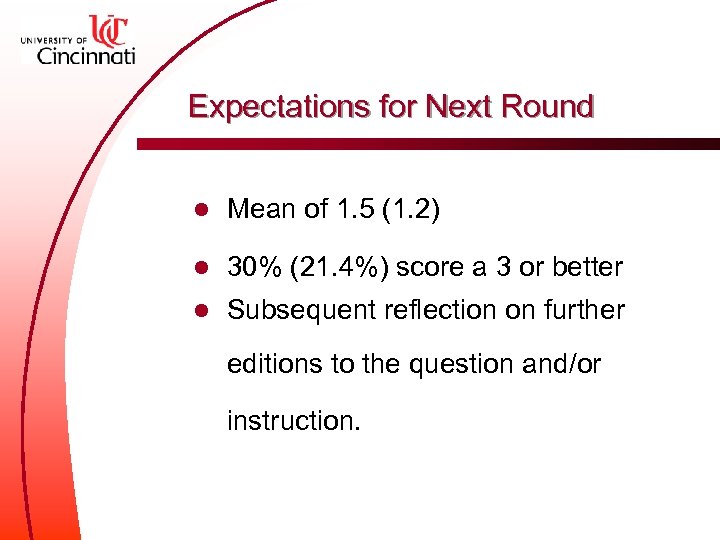 Expectations for Next Round l Mean of 1. 5 (1. 2) l 30% (21.