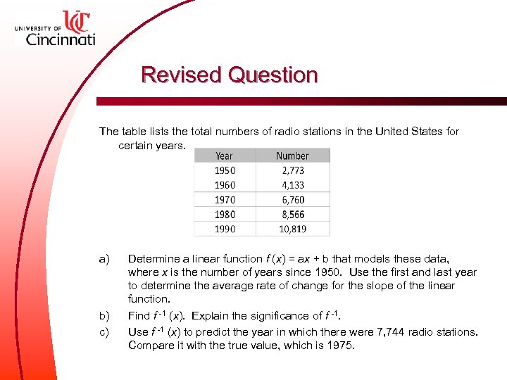 Revised Question The table lists the total numbers of radio stations in the United