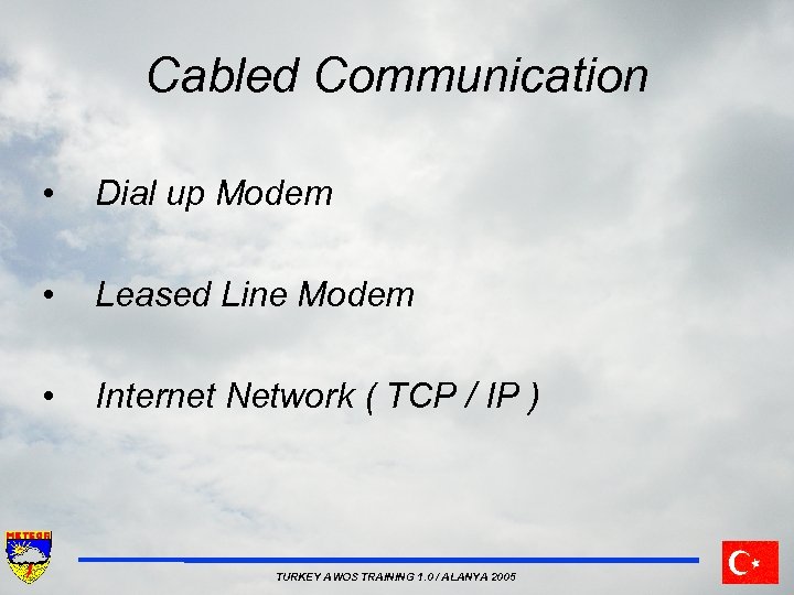 Cabled Communication • Dial up Modem • Leased Line Modem • Internet Network (