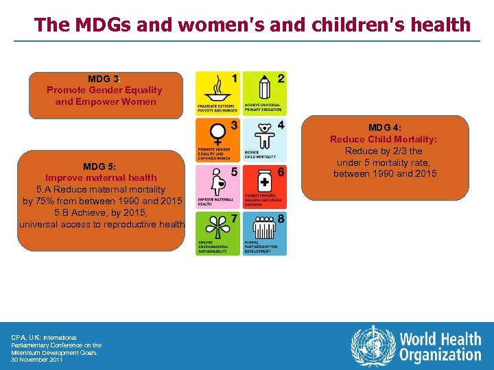 The MDGs and women's and children's health MDG 3: Promote Gender Equality and Empower