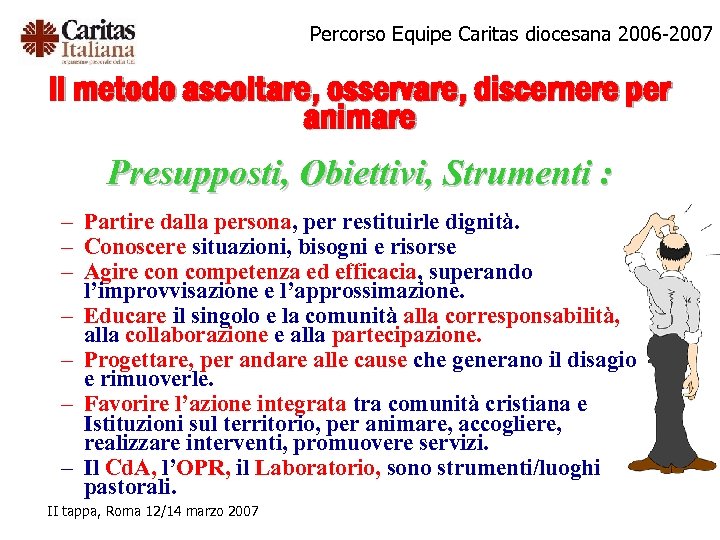 Percorso Equipe Caritas diocesana 2006 -2007 Il metodo ascoltare, osservare, discernere per animare Presupposti,