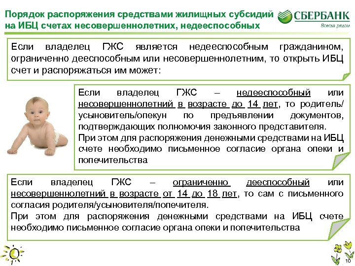Порядок распоряжения средствами жилищных субсидий на ИБЦ счетах несовершеннолетних, недееспособных Если владелец ГЖС является