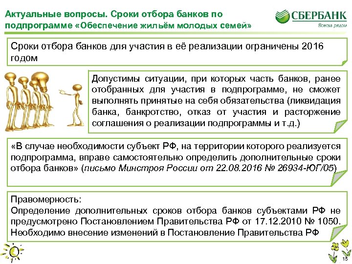 Актуальные вопросы. Сроки отбора банков по подпрограмме «Обеспечение жильём молодых семей» Сроки отбора банков