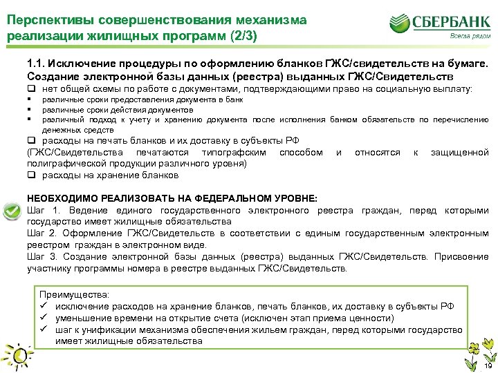 Перспективы совершенствования механизма реализации жилищных программ (2/3) Федерации 1. 1. Исключение процедуры по оформлению