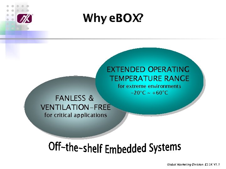Why e. BOX? EXTENDED OPERATING TEMPERATURE RANGE FANLESS & VENTILATION-FREE for extreme environments -20°C