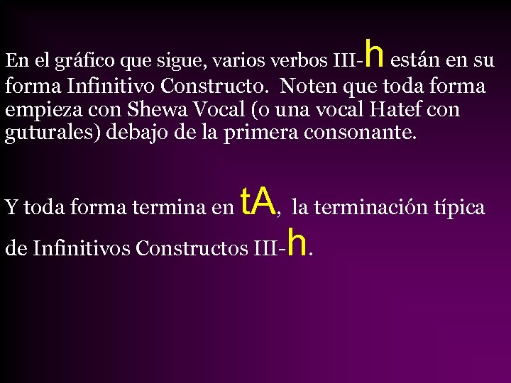 En el gráfico que sigue, varios verbos III- h están en su forma Infinitivo