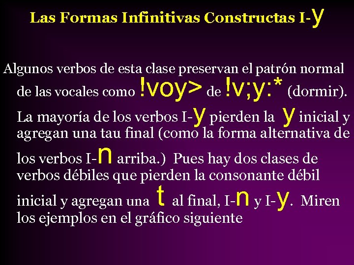 Las Formas Infinitivas Constructas I- y Algunos verbos de esta clase preservan el patrón