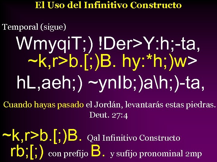 El Uso del Infinitivo Constructo Temporal (sigue) Wmyqi. T; ) !Der>Y: h; -ta, ~k,