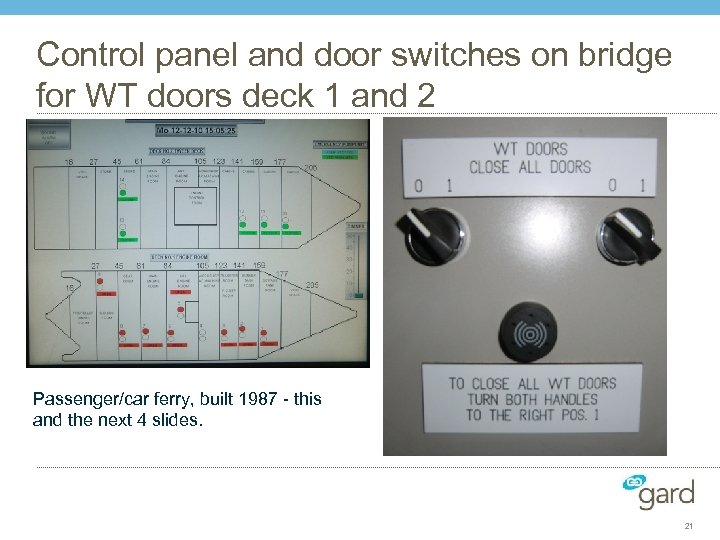 Control panel and door switches on bridge for WT doors deck 1 and 2