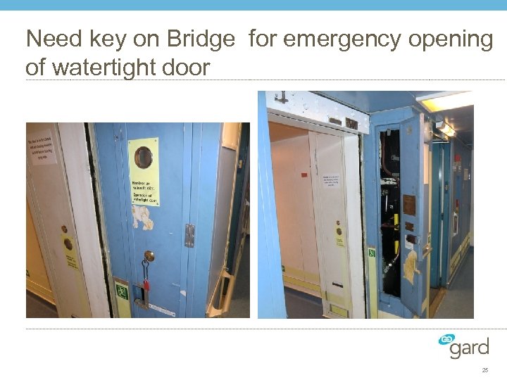 Need key on Bridge for emergency opening of watertight door 25 