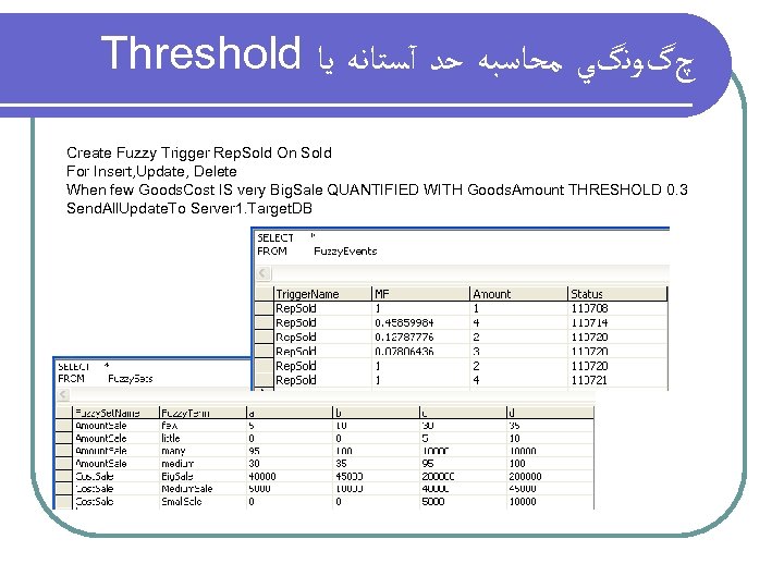 Threshold چگﻮﻧگﻲ ﻣﺤﺎﺳﺒﻪ ﺣﺪ آﺴﺘﺎﻧﻪ ﻳﺎ Create Fuzzy Trigger Rep. Sold On Sold For