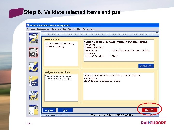 Step 6. Validate selected items and pax p 9 • 