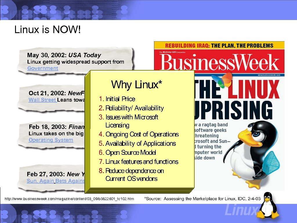 Linux is NOW! May 30, 2002: USA Today Linux getting widespread support from Government