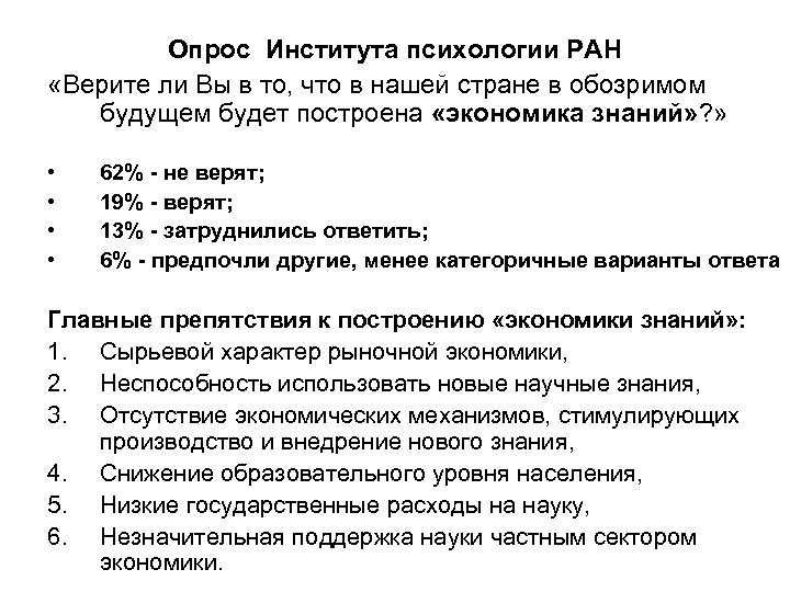 Опрос Института психологии РАН «Верите ли Вы в то, что в нашей стране в