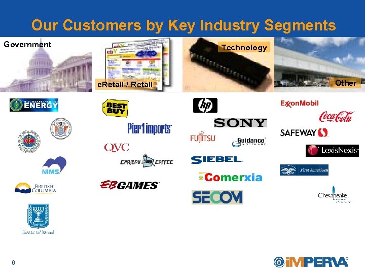 Our Customers by Key Industry Segments Government Technology e. Retail / Retail 6 Healthcare