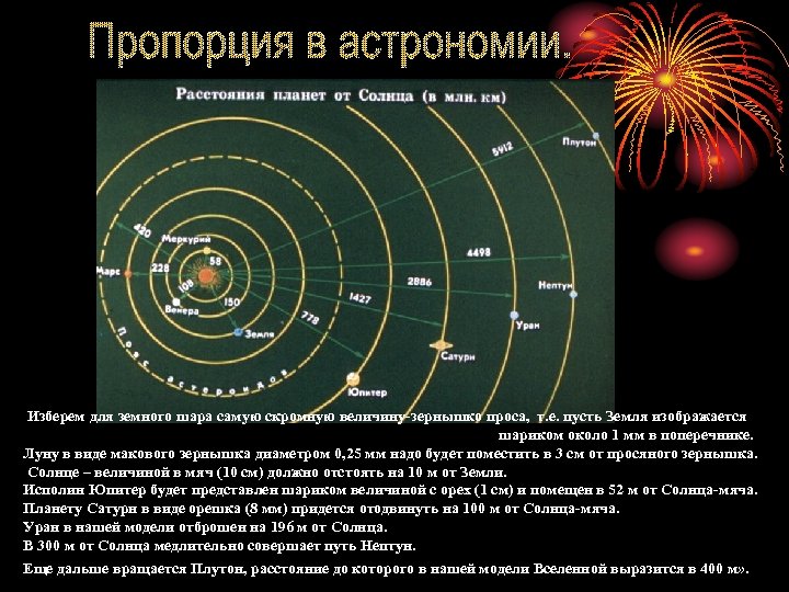  Изберем для земного шара самую скромную величину-зернышко проса, т. е. пусть Земля изображается