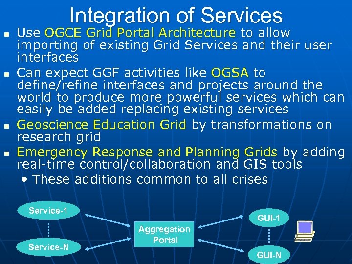 Integration of Services Use OGCE Grid Portal Architecture to allow importing of existing Grid