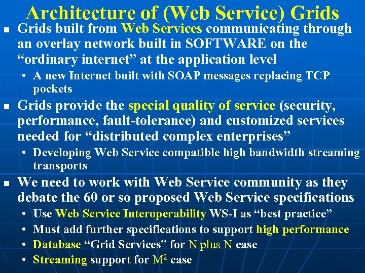 Architecture of (Web Service) Grids built from Web Services communicating through an overlay network