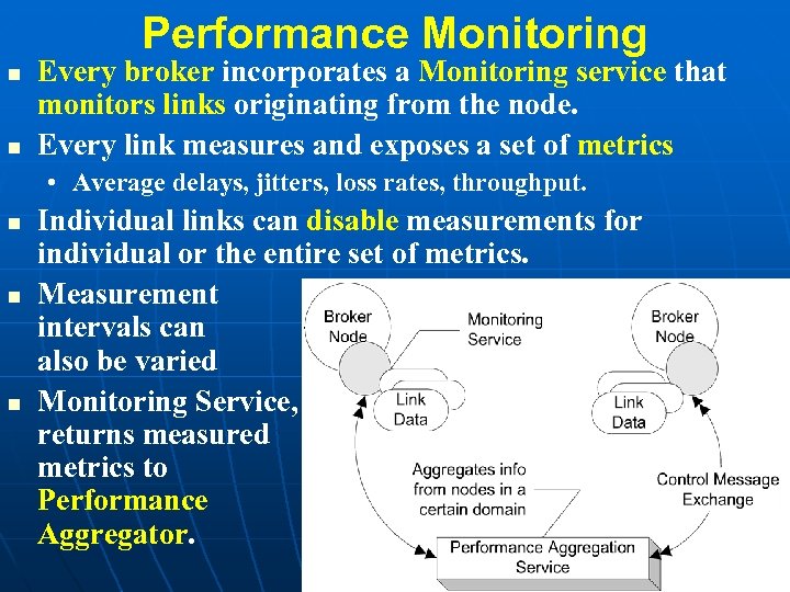 Performance Monitoring Every broker incorporates a Monitoring service that monitors links originating from the