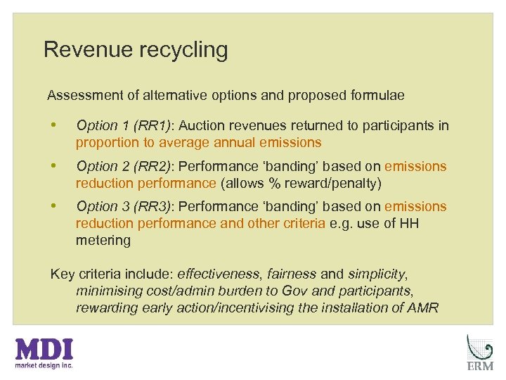 Revenue recycling Assessment of alternative options and proposed formulae • Option 1 (RR 1):