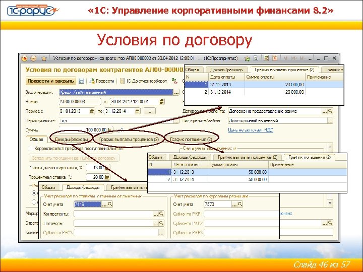  « 1 С: Управление корпоративными финансами 8. 2» Условия по договору Слайд 46