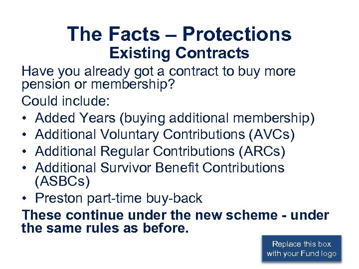 The Facts – Protections Existing Contracts Have you already got a contract to buy
