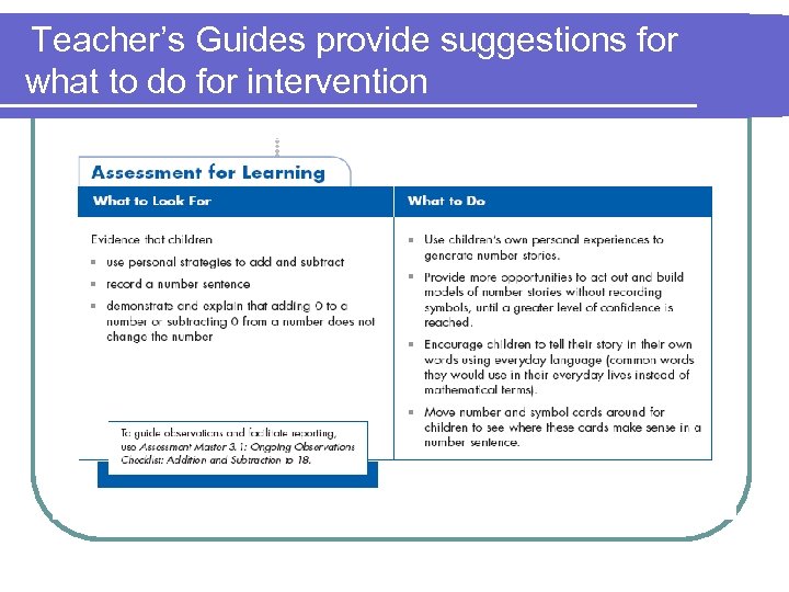 Teacher’s Guides provide suggestions for what to do for intervention 