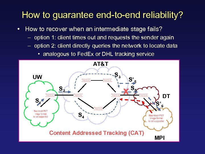 How to guarantee end-to-end reliability? • How to recover when an intermediate stage fails?