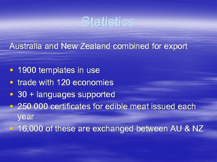 Statistics Australia and New Zealand combined for export § § 1900 templates in use