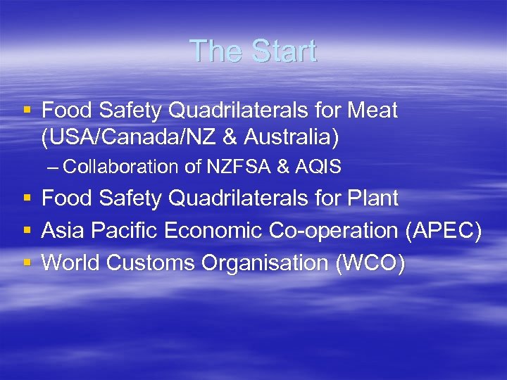 The Start § Food Safety Quadrilaterals for Meat (USA/Canada/NZ & Australia) – Collaboration of