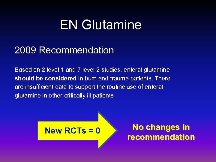 EN Glutamine 2009 Recommendation Based on 2 level 1 and 7 level 2 studies,