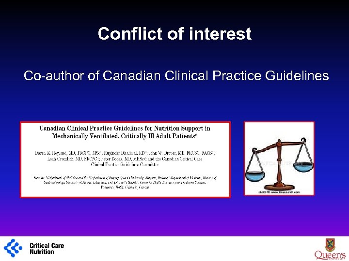 Conflict of interest Co-author of Canadian Clinical Practice Guidelines 1 