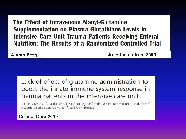 Ahmet Eroglu Critical Care 2010 Anesthesia Anal 2009 