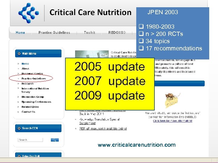 JPEN 2003 q 1980 -2003 q n > 200 RCTs q 34 topics q