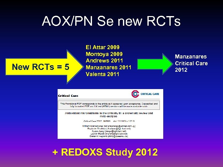 AOX/PN Se new RCTs New RCTs = 5 El Attar 2009 Montoya 2009 Andrews