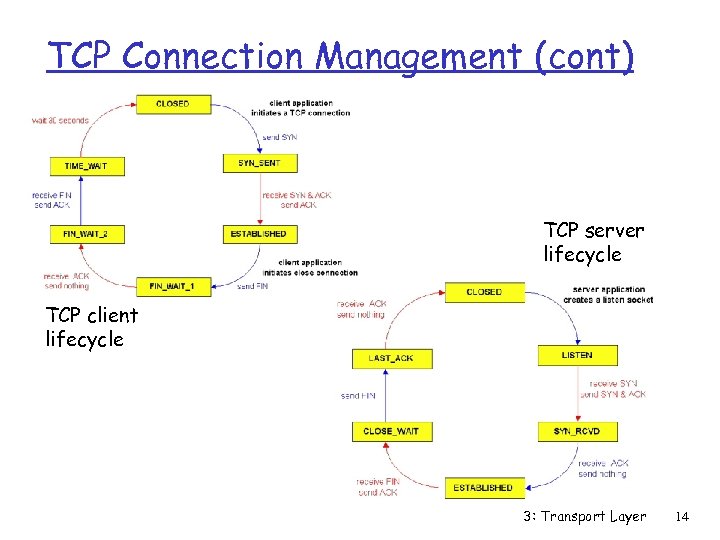 TCP Connection Management (cont) TCP server lifecycle TCP client lifecycle 3: Transport Layer 14