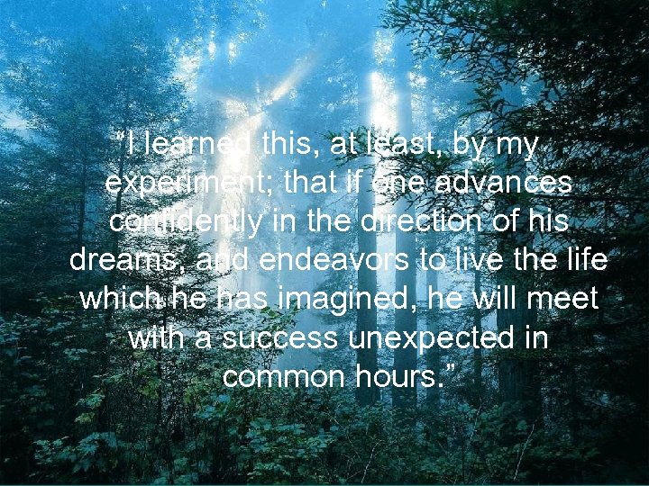 “I learned this, at least, by my experiment; that if one advances confidently in