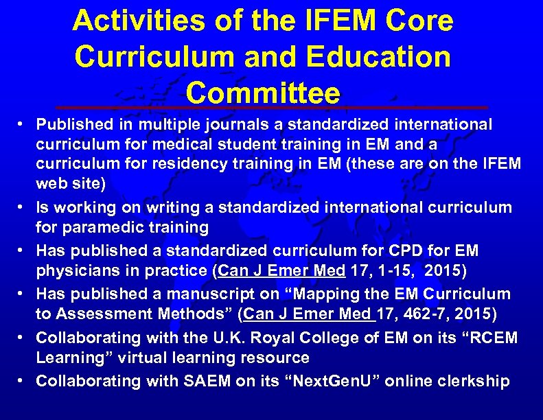 Activities of the IFEM Core Curriculum and Education Committee • Published in multiple journals