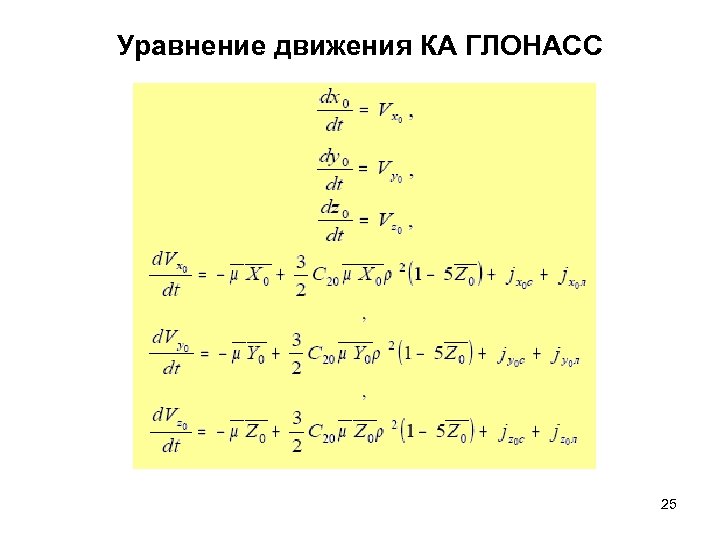 Уравнение движения КА ГЛОНАСС 25 