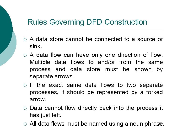 Rules Governing DFD Construction ¡ ¡ ¡ A data store cannot be connected to