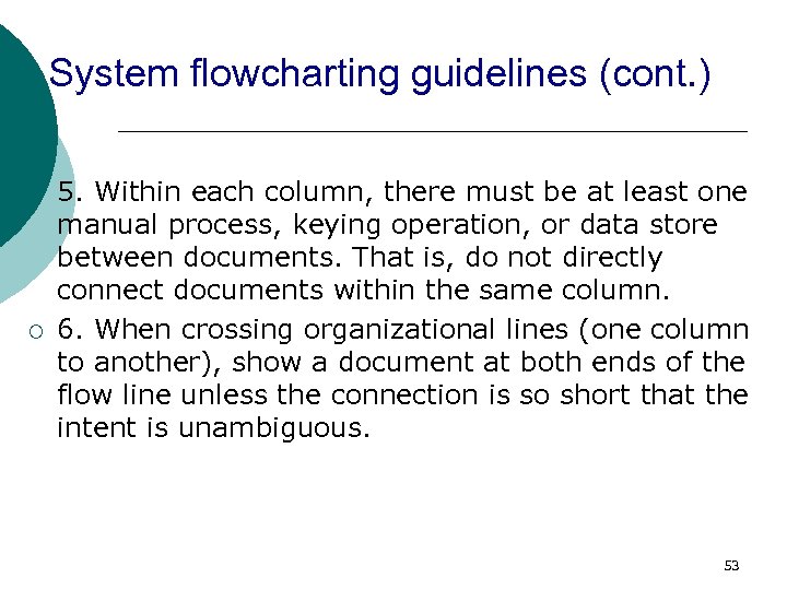 System flowcharting guidelines (cont. ) ¡ ¡ 5. Within each column, there must be